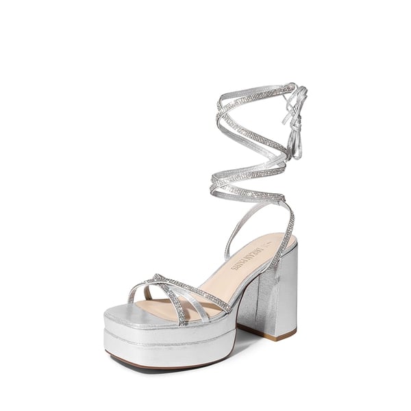 dream pairs Rhinestone Lace Up Platform Heel Sandals