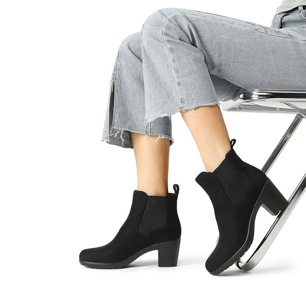 Dream Pairs [Stand All Day Boots] Almond Toe Chunky Chelsea Boots