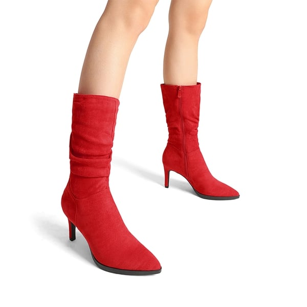Dream Pairs Wrinkle Design Pointed Toe Mid Calf Boots