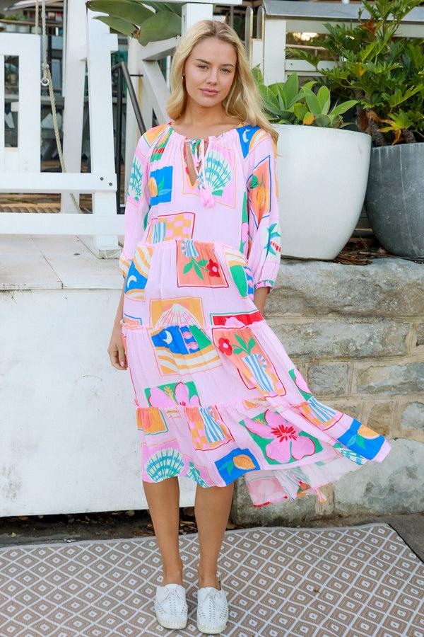 Dreamcatcher Bohemian Aurora Midi Dress Beatrice Pink