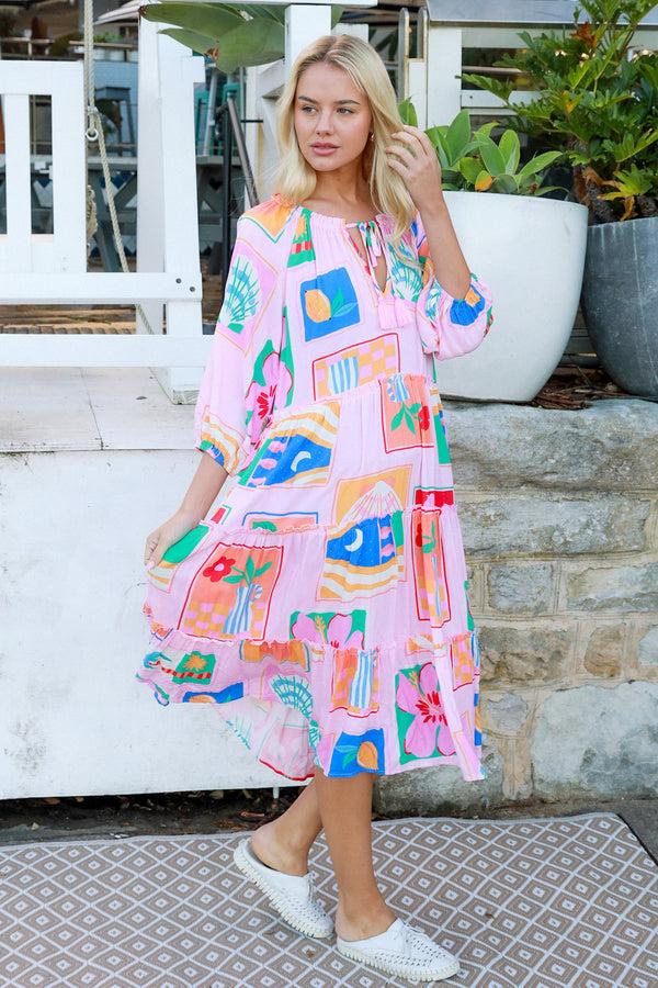 Dreamcatcher Bohemian Aurora Midi Dress Beatrice Pink
