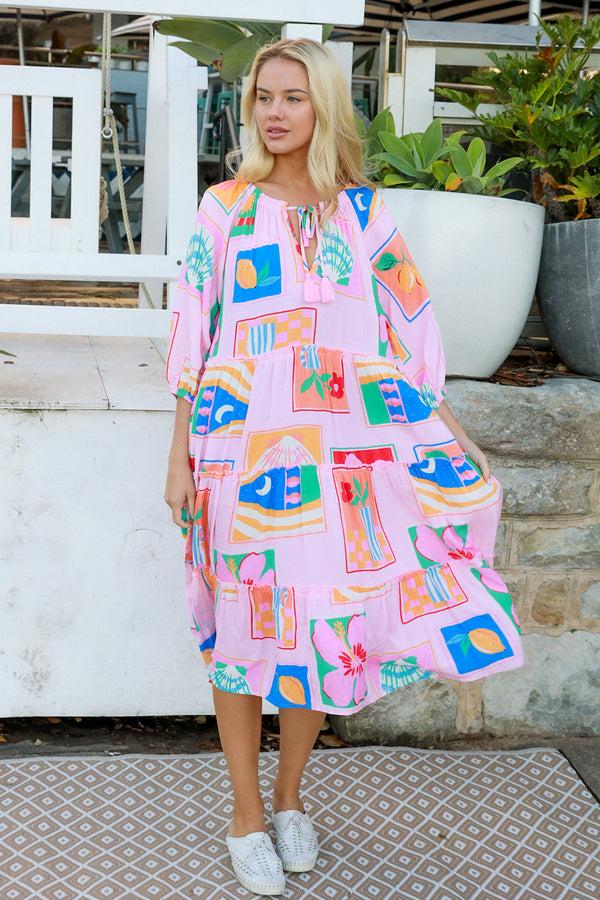 Dreamcatcher Bohemian Aurora Midi Dress Beatrice Pink