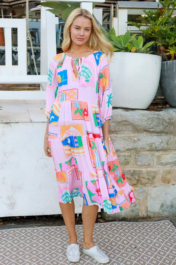 dreamcatcher bohemian Aurora Midi Dress Beatrice Pink