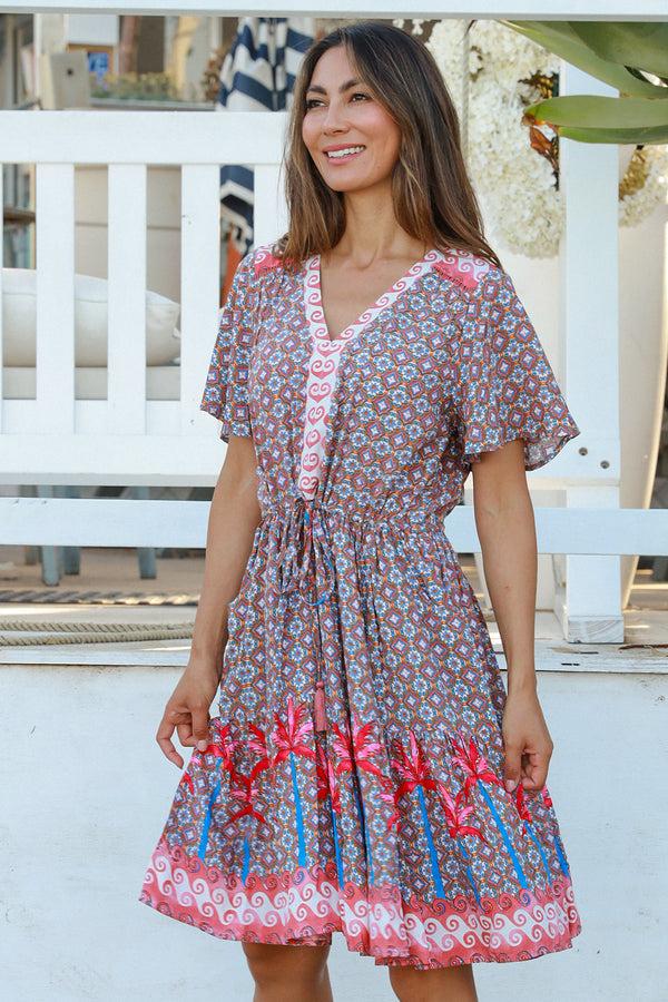 Dreamcatcher Bohemian Greta Pink V-Neck Mini Dress