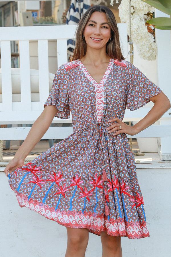 dreamcatcher bohemian Greta Pink V-Neck Mini Dress