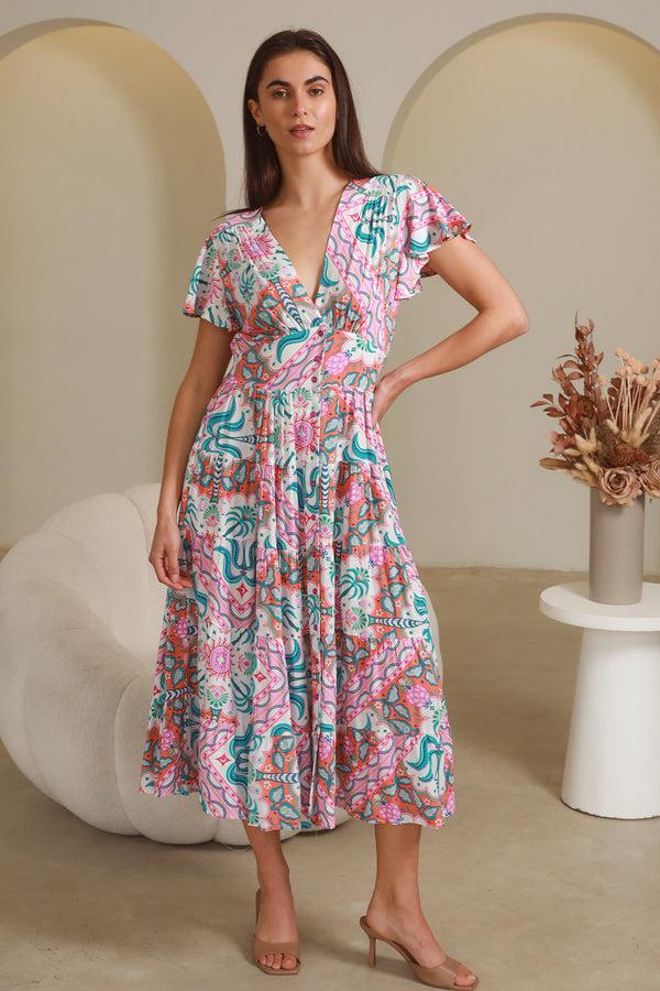 Dreamcatcher Bohemian Luca Pink Midi Dress