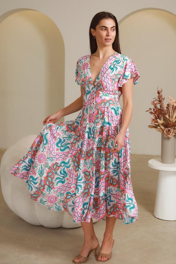 Dreamcatcher Bohemian Luca Pink Midi Dress