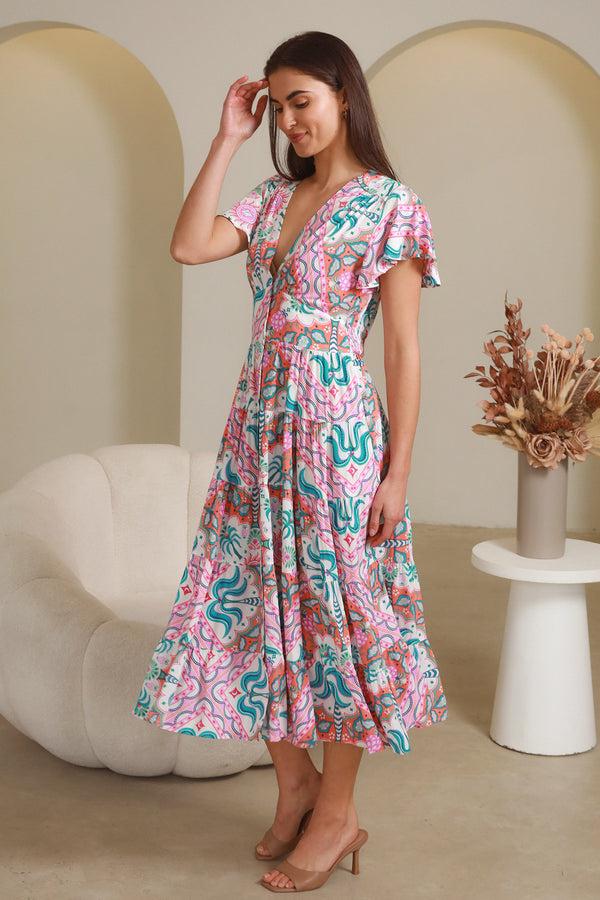 Dreamcatcher Bohemian Luca Pink Midi Dress