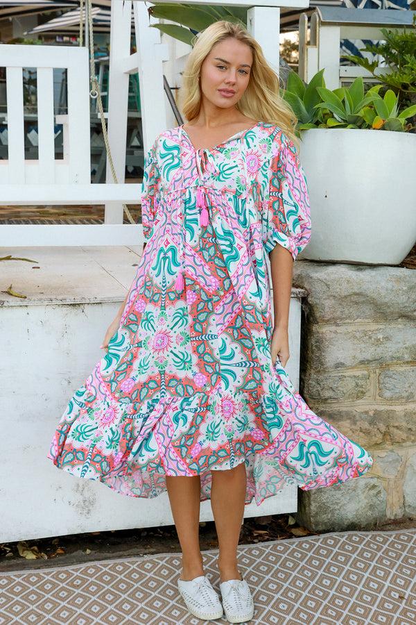 Dreamcatcher Bohemian Raquel Midi Dress Luca Pink
