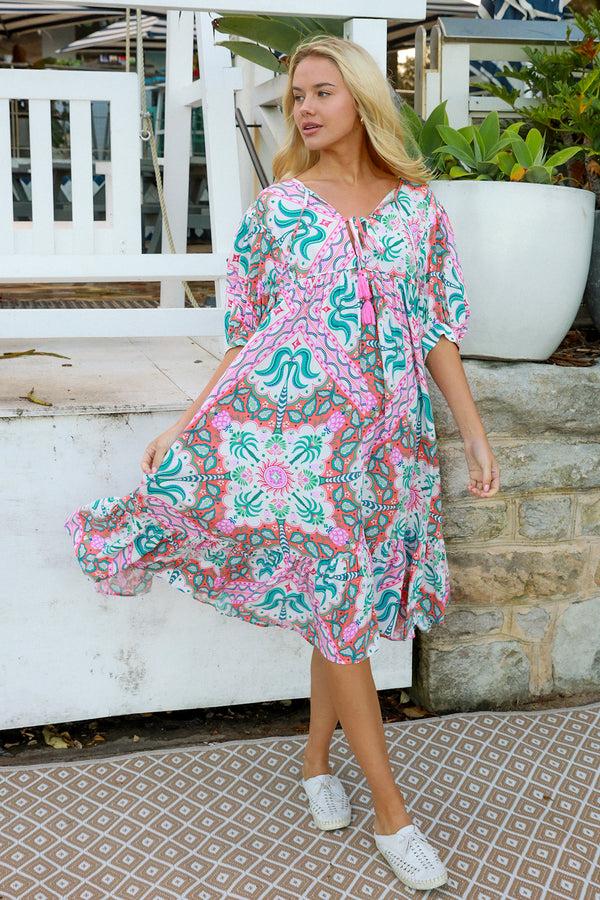 Dreamcatcher Bohemian Raquel Midi Dress Luca Pink