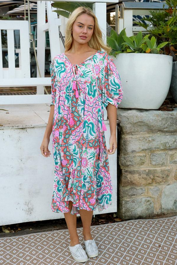 dreamcatcher bohemian Raquel Midi Dress Luca Pink