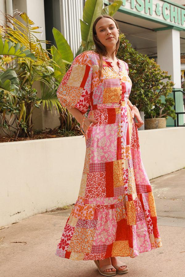 Dreamcatcher Bohemian Ruby 1/2 Sleeves Maxi Dress