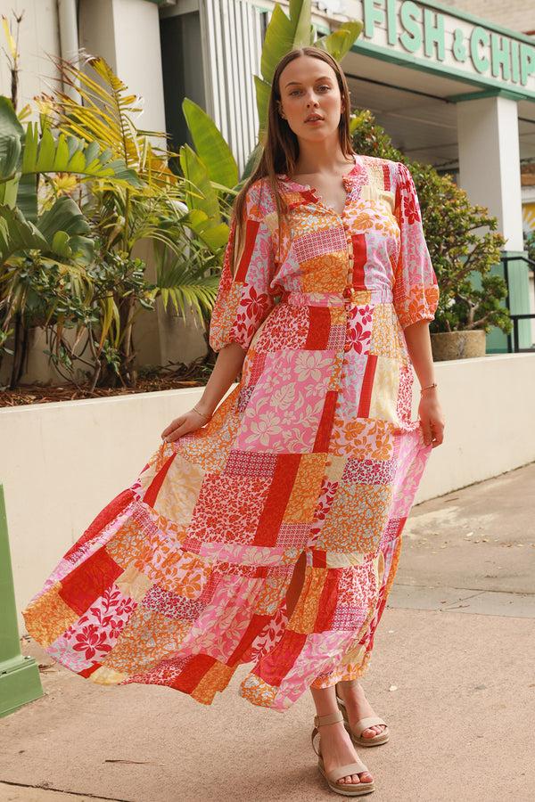 Dreamcatcher Bohemian Ruby 1/2 Sleeves Maxi Dress