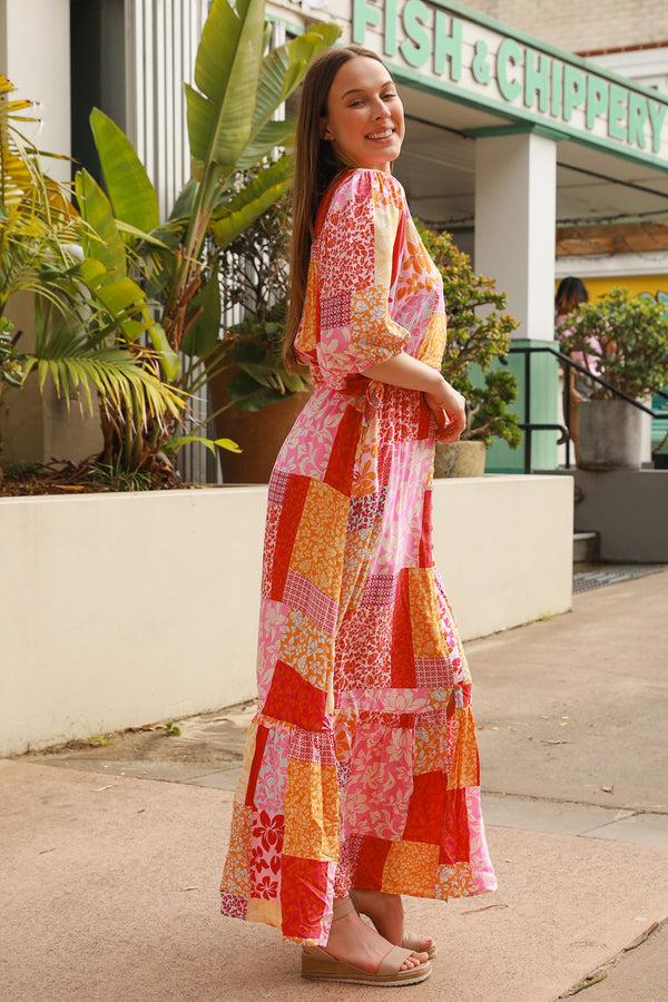 Dreamcatcher Bohemian Ruby 1/2 Sleeves Maxi Dress