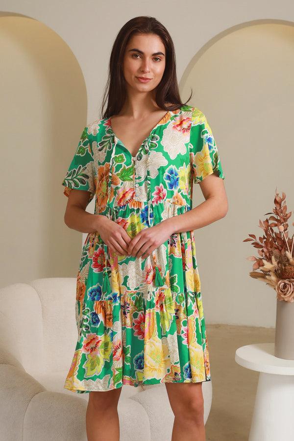 Dreamcatcher Bohemian Kianna Green V-Neck Mini Dress