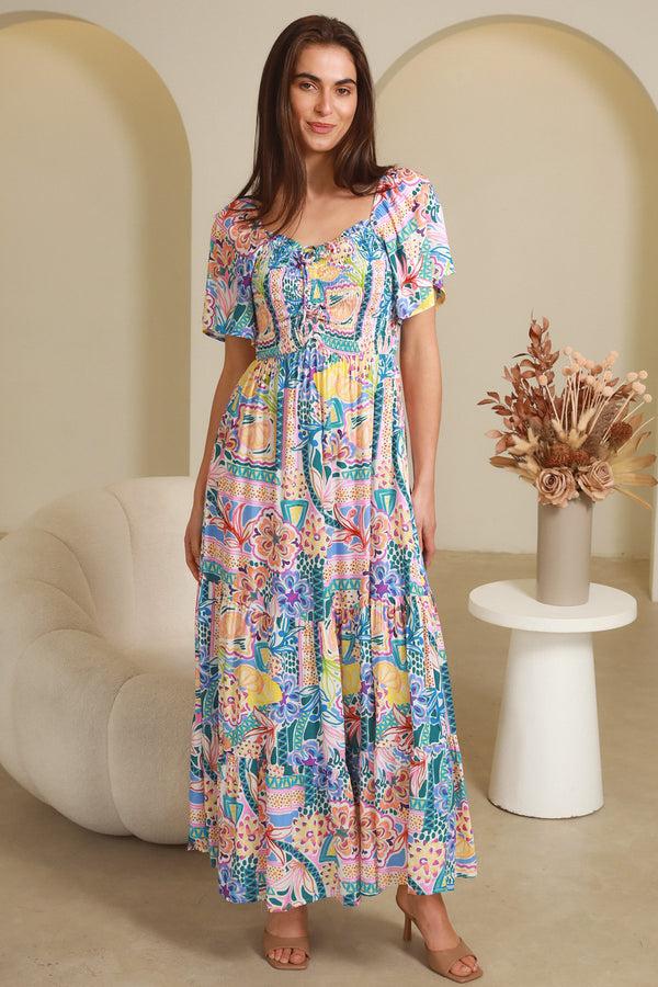 Dreamcatcher Bohemian Sharon Short Sleeves Maxi Dress