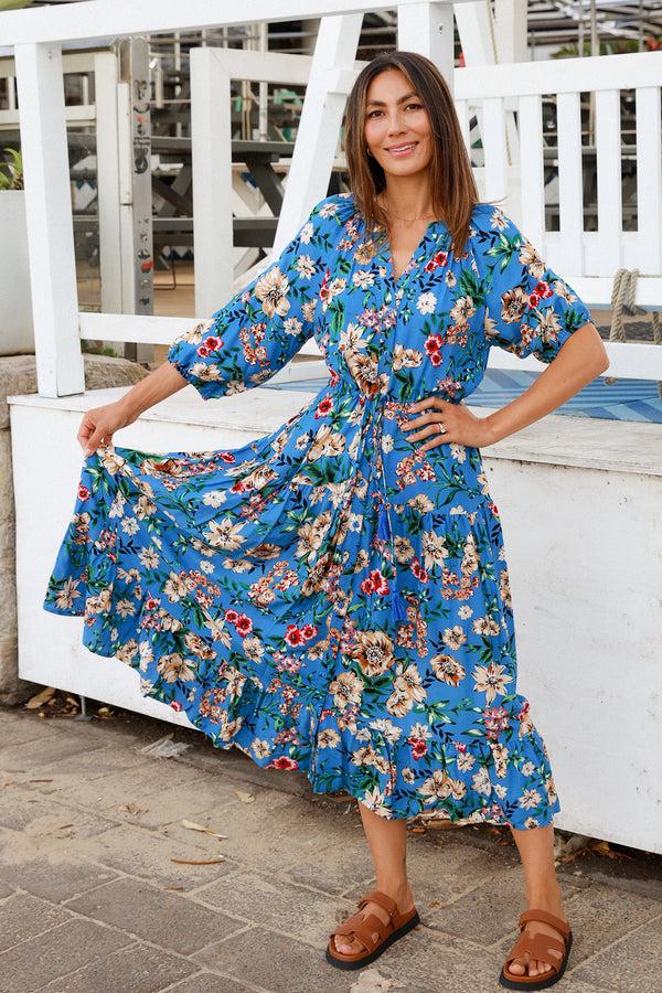 Dreamcatcher Bohemian Sophie 1/2 Sleeves V-Neck Maxi Dress