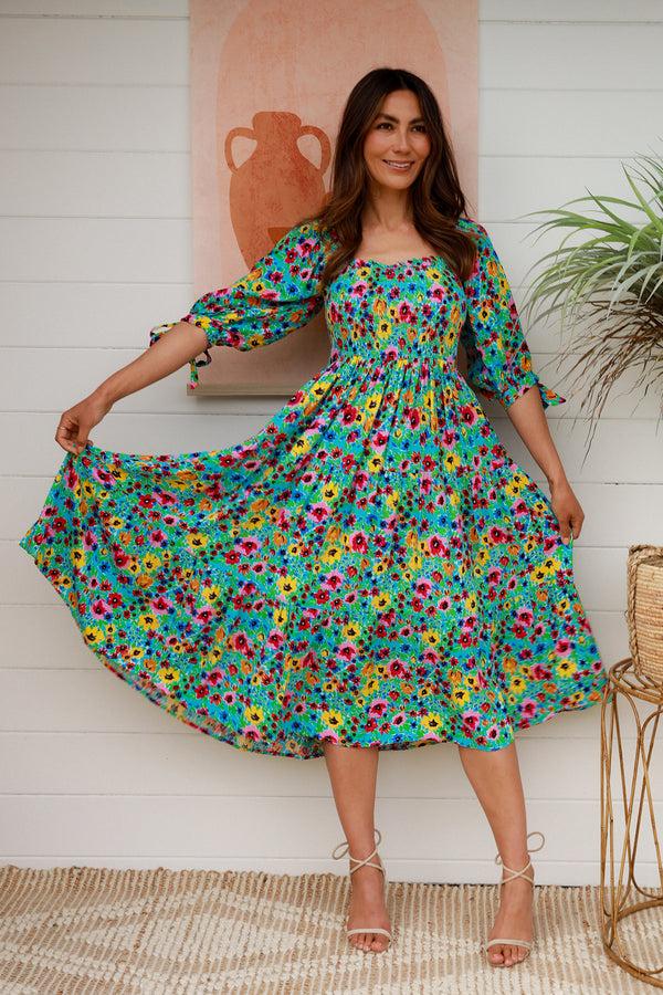 Dreamcatcher Bohemian Winnie 1/2 Sleeves Midi Dress