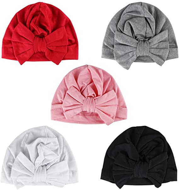 Dreshow 5 Pack Baby Turban Hats Knotted/Bow Turban Hat