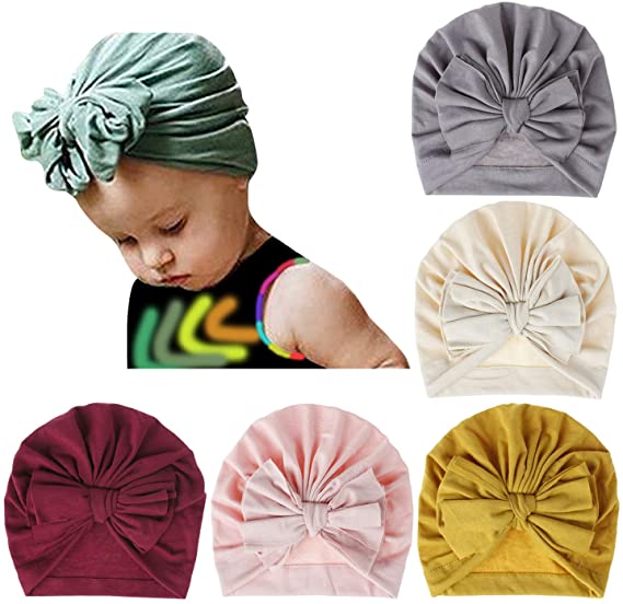 Dreshow 5 Pack Baby Turban Hats Knotted/Bow Turban Hat