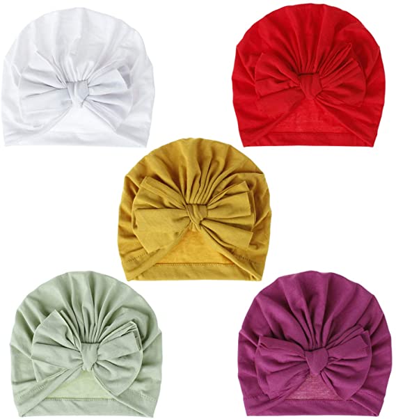 Dreshow 5 Pack Baby Turban Hats Knotted/Bow Turban Hat