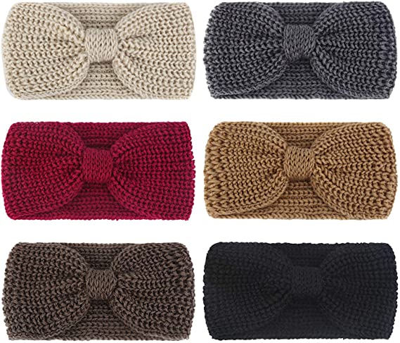 Dreshow 6 Pack Crochet Turban Headband For Women Warm Bulky Crocheted Headwrap