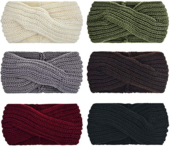 Dreshow 6 Pack Crochet Turban Headband For Women Warm Bulky Crocheted Headwrap