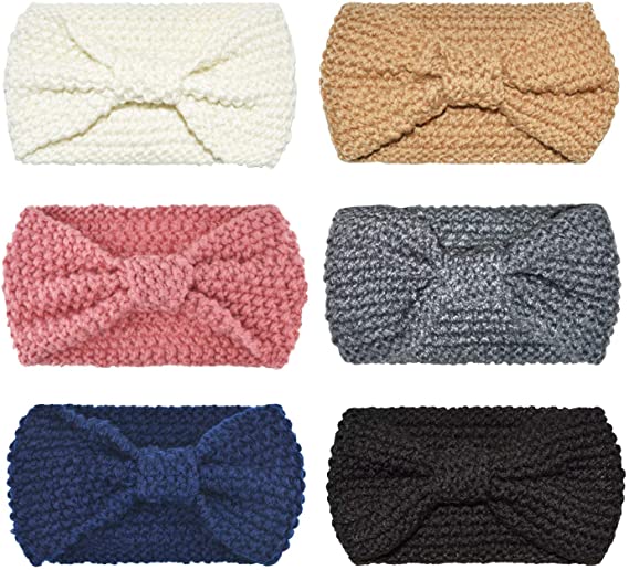 Dreshow 6 Pack Crochet Turban Headband For Women Warm Bulky Crocheted Headwrap