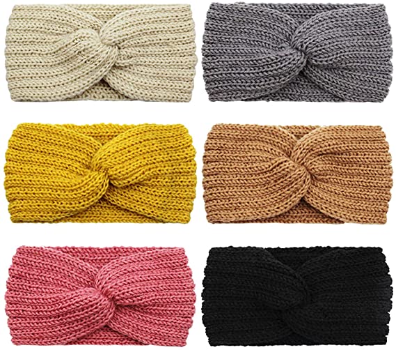 dreshow 6 Pack Crochet Turban Headband for Women Warm Bulky Crocheted Headwrap