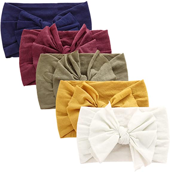Dreshow BQUBO 5 Pack Baby Girl Headbands Turban Bow Nylon Headband For Baby Elastic Knotted Headbands Head Wraps