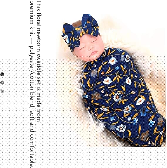 Dreshow BQUBO Newborn Baby Receiving Blankets Newborn Baby Floral Swaddling With Headbands Or Hats Infant Sleepsack