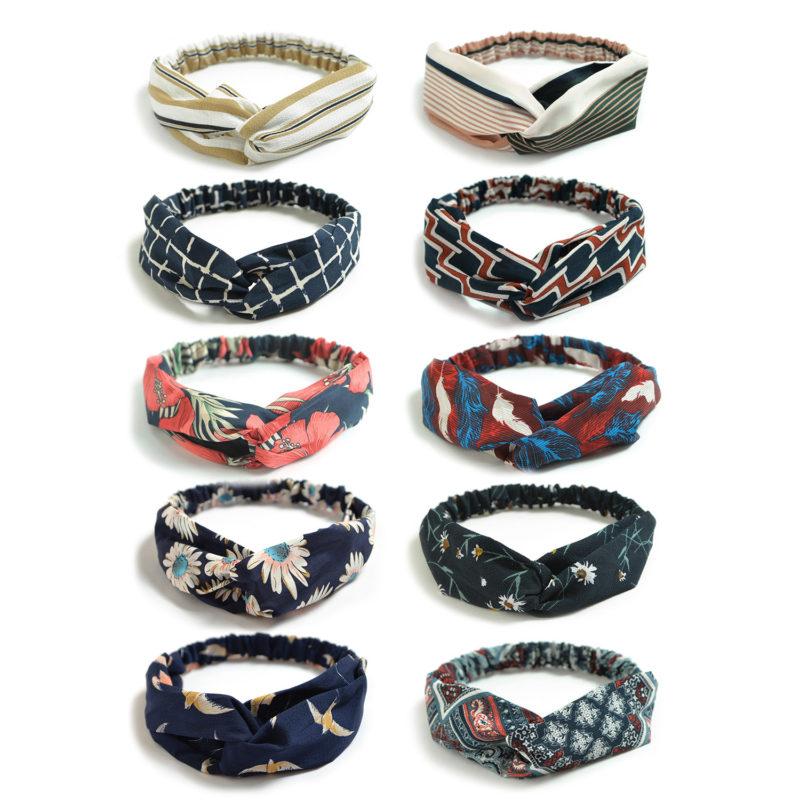 Dreshow DRESHOW 10 Pack Boho Headbands For Women Vintage Cross Elastic Head Wrap Hair Accessories
