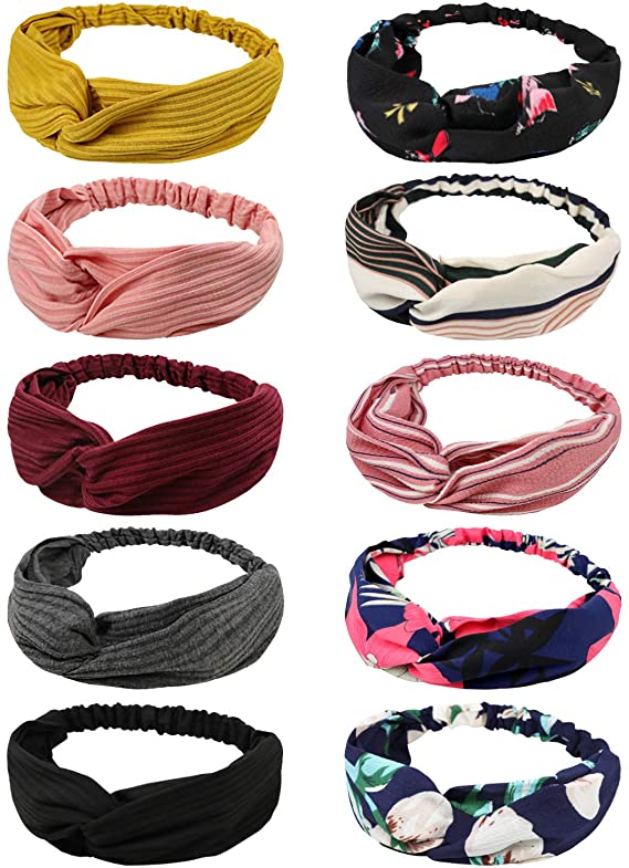 Dreshow DRESHOW 10 Pack Boho Headbands For Women Vintage Cross Elastic Head Wrap Hair Accessories