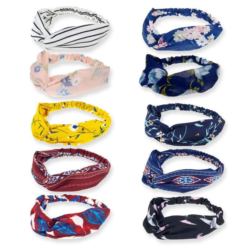 dreshow DRESHOW 10 Pack Boho Headbands for Women Vintage Cross Elastic Head Wrap Hair Accessories