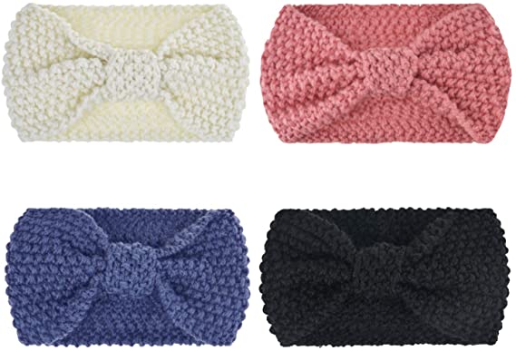 Dreshow DRESHOW 4 Pack Crochet Turban Headband For Women Warm Bulky Crocheted Headwrap