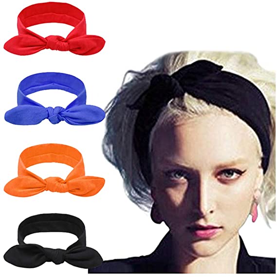Dreshow DRESHOW 4 Pack Turban Headbands For Women Hair Flower Printed Cross Elastic Head Wrap