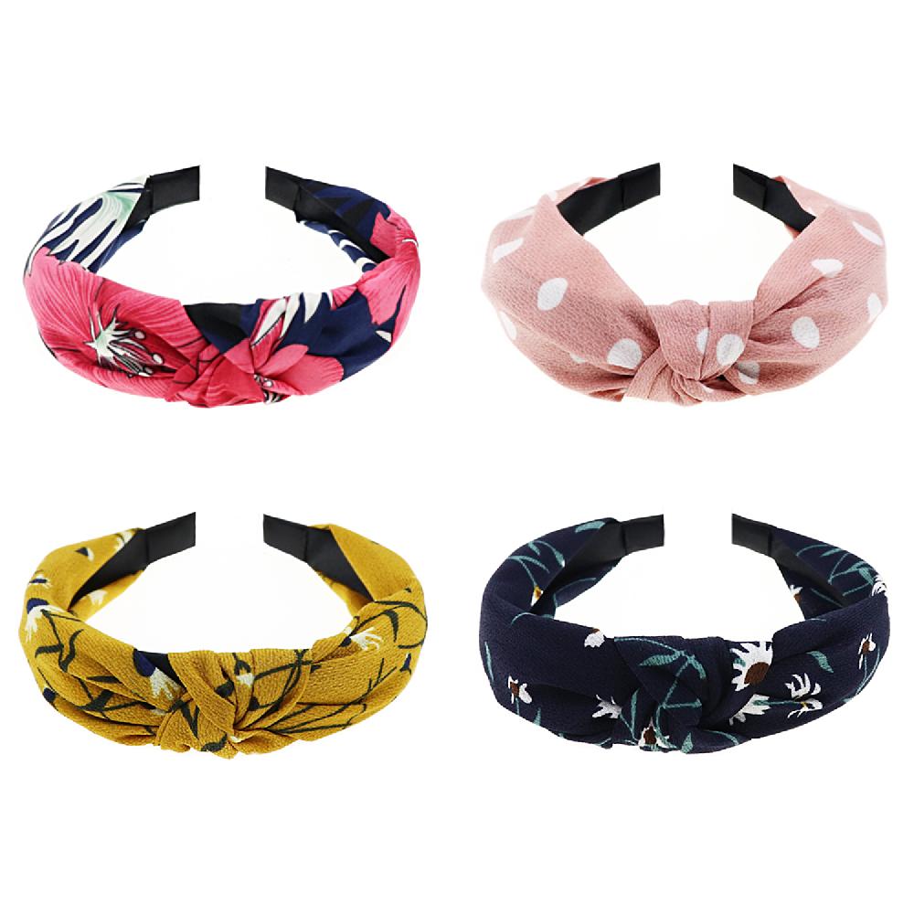 Dreshow DRESHOW 4 Pack Turban Headbands For Women Plastic Head Band Vintage Flower Printed Hair Hoops