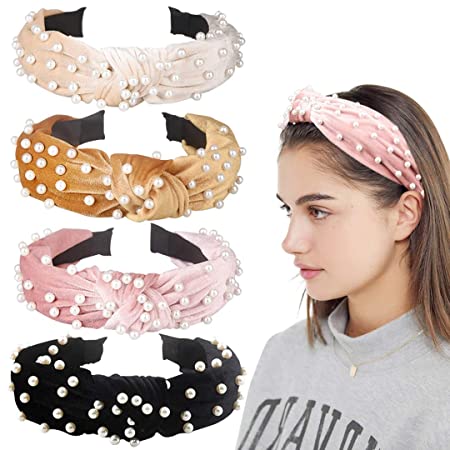 dreshow DRESHOW 4 Pack Turban Headbands for Women Plastic Head Band Vintage Flower Printed Hair Hoops