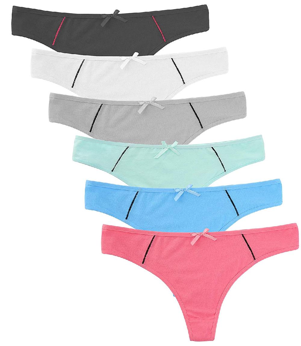 dreshow DRESHOW 6 Pack Cotton Underwear Women Breathable Thongs Bikini Panties Underwear
