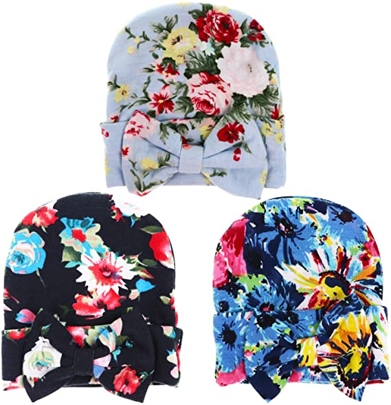 Dreshow DRESHOW BQUBO 3 Pack Newborn Hospital Hat Infant Baby Hat Cap With Big Bow Soft Cute Knot Nursery Beanie