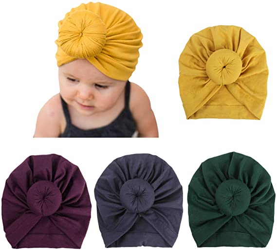 Dreshow DRESHOW BQUBO 4 Pack Newborn Hospital Hat Infant Baby Hat Cap With Big Bow Soft Cute Knot Nursery Beanie