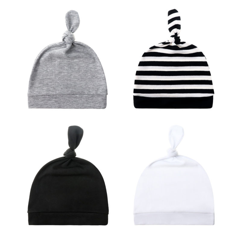 dreshow DRESHOW BQUBO 4 Pack Newborn Hospital Hat Soft Cute Nursery Beanie with Big Knot