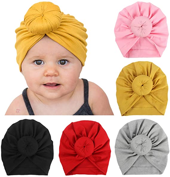 Dreshow DRESHOW BQUBO 5 Pieces Baby Turban Hats Baby Girl Donut Soft Cute Cap