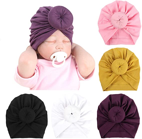Dreshow DRESHOW BQUBO 5 Pieces Baby Turban Hats Baby Girl Donut Soft Cute Cap