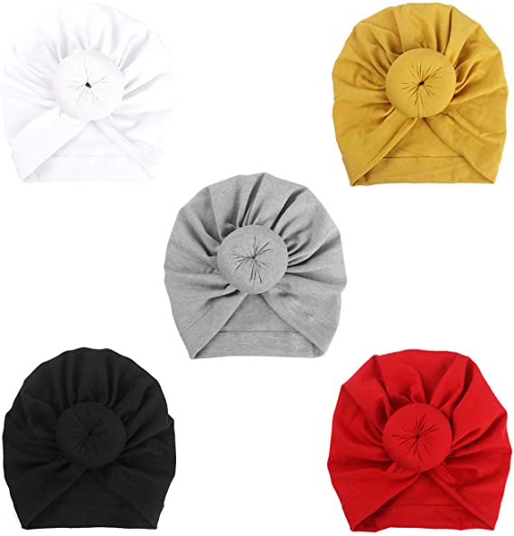 Dreshow DRESHOW BQUBO 5 Pieces Baby Turban Hats Baby Girl Donut Soft Cute Cap