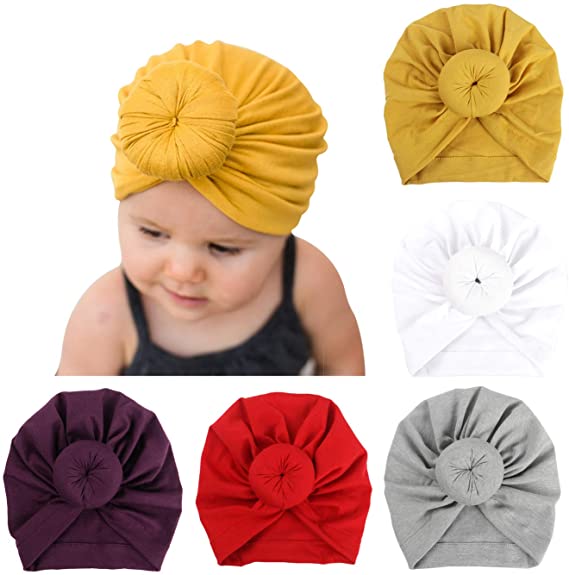 dreshow DRESHOW BQUBO 5 Pieces Baby Turban Hats Baby Girl Donut Soft Cute Cap