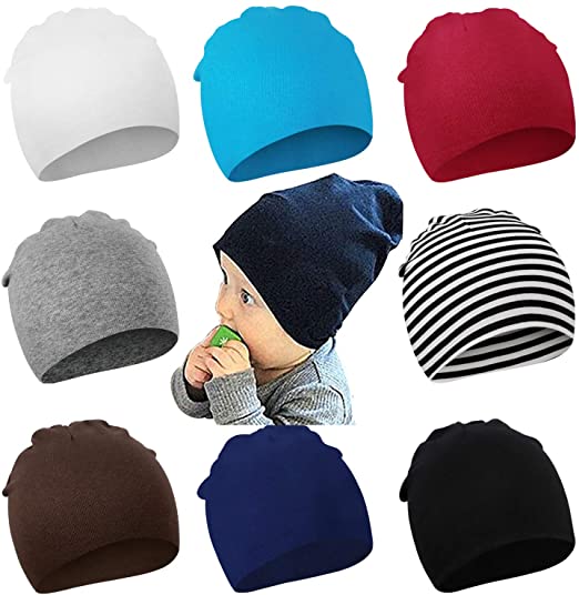 Dreshow DRESHOW BQUBO 8 Pack Unisex Baby Beanie Hat Infant Baby Soft Cute Knit Cap Nursery Beanie