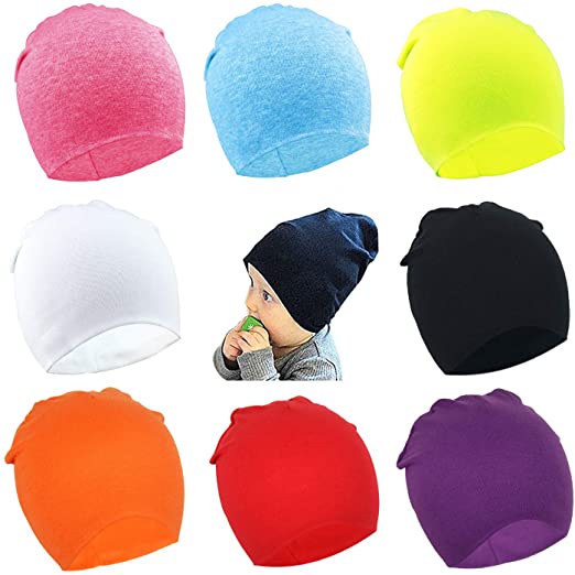 Dreshow DRESHOW BQUBO 8 Pack Unisex Baby Beanie Hat Infant Baby Soft Cute Knit Cap Nursery Beanie