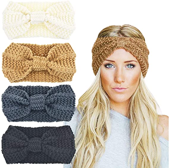 dreshow DRESHOW Crochet Turban Headband for Women Warm Bulky Crocheted Headwrap