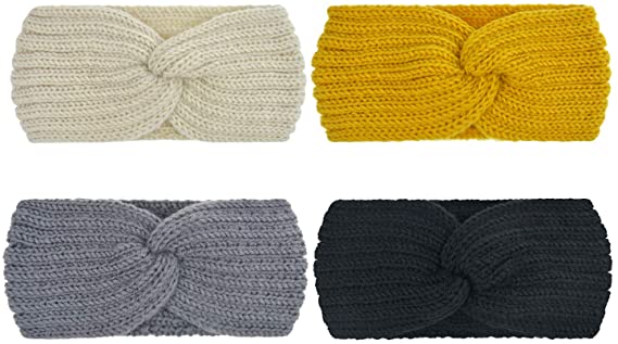 Dreshow DRESHOW Crochet Turban Headband For Women Warm Bulky Crocheted Headwrap Cross Headband